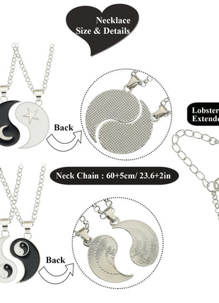 2Pcs Tai Chi Yin Yang Couple Necklaces Set Pendant Silver Color Chain Matching Lover Choker Friend Friendship Gift Adjustable