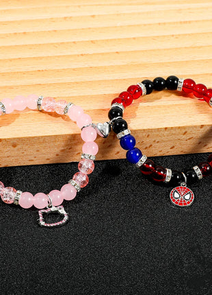 2pcs Gothic Couple Bracelets Magnetic Heart Matching Dark Aesthetic Jewelry Set for Partners & Best Friend