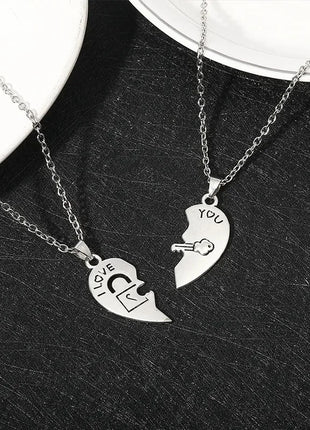 2pcs Couple Lock Key Heart Puzzle I Love You Pendant Couple Necklace Pendants Necklaces for Lovers Valentine's Day Jewelry Gifts