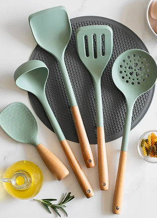 NEW Silicone Spatula Non Stick Pan Wooden Handle Silicone Vegetable Heat-resistant Silicone Cooking Spatula Spoon Kitchen tool