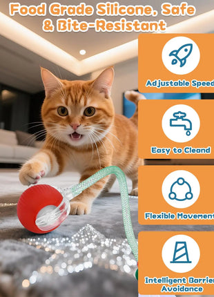 Cat Interactive Ball Toy, Automatic Rolling Ball with Tail, Rechargeable Smart Pet Interactive Toy, Intelligent Mouse for Cat