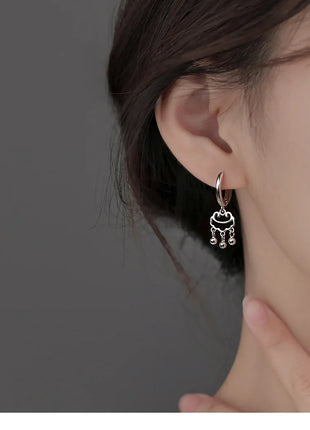 925 Silver Hot Sale Korean Geometric Hoop Earrings Simple Temperament Exquisite Hot Semale Sexy Longevity Lock Jewelry Gift