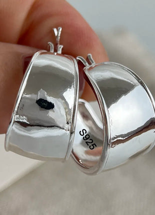 925 Sterling Silver Vintage Earrings For Women Trendy Wide Smooth Earring Jewelry Prevent Allergy Party Accessories Gift