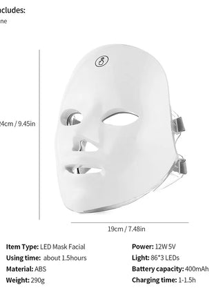 Rechargeable Facial LED Mask 7 Colors LED Photon Beauty Mask Skin Rejuvenation Home Face Lifting Whitening Skin Care Beauty Mask