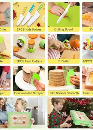 11/13/17PCS Kids Cooking sets Real Cooking Montessori Kitchen Tools for Toddlers Kids Safe Knives for 2/3/4/5/6/7/8 Year Old