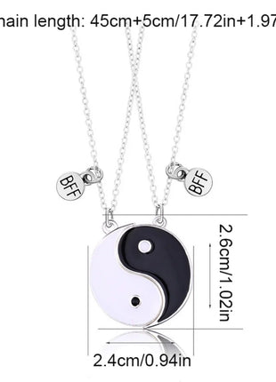 2Pcs/set Best Friend Taichi Magnetic Pendant Necklaces Retro Couples Friendship Adjustable Geometric Jewelry Accessories Gift