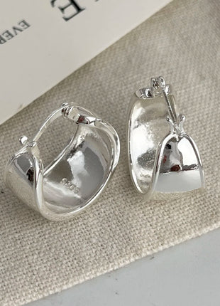 925 Sterling Silver Vintage Earrings For Women Trendy Wide Smooth Earring Jewelry Prevent Allergy Party Accessories Gift