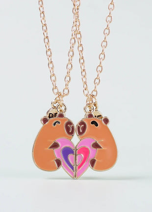 2 Pcs/Set Magnetism Capybara Best Friends Pendant Necklace For Women For School Adjustable Chain Couple Necklace Jewelry Gifts