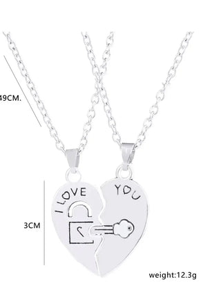 2pcs Couple Lock Key Heart Puzzle I Love You Pendant Couple Necklace Pendants Necklaces for Lovers Valentine's Day Jewelry Gifts