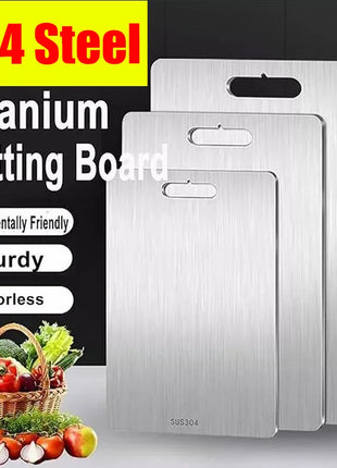 Titanium Cutting Boards for Kitchen Stainless Board 304 Steel Thickened Double Sided Food Grade Portable Fruit Meat Chopping
