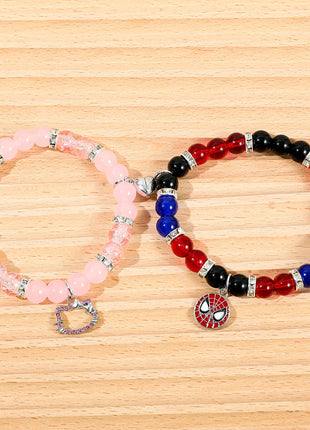 2pcs Gothic Couple Bracelets Magnetic Heart Matching Dark Aesthetic Jewelry Set for Partners & Best Friend