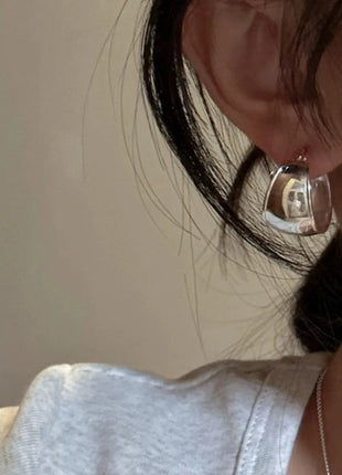 925 Sterling Silver Vintage Earrings For Women Trendy Wide Smooth Earring Jewelry Prevent Allergy Party Accessories Gift