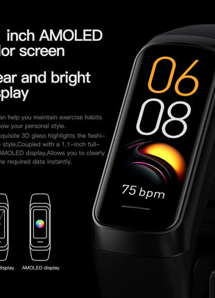 Men Women Pedometer Sport Fitness Tracker Amoled Smart Band Pro Heart Rate Blood Watch IP67 Waterproof Smart Bracelet